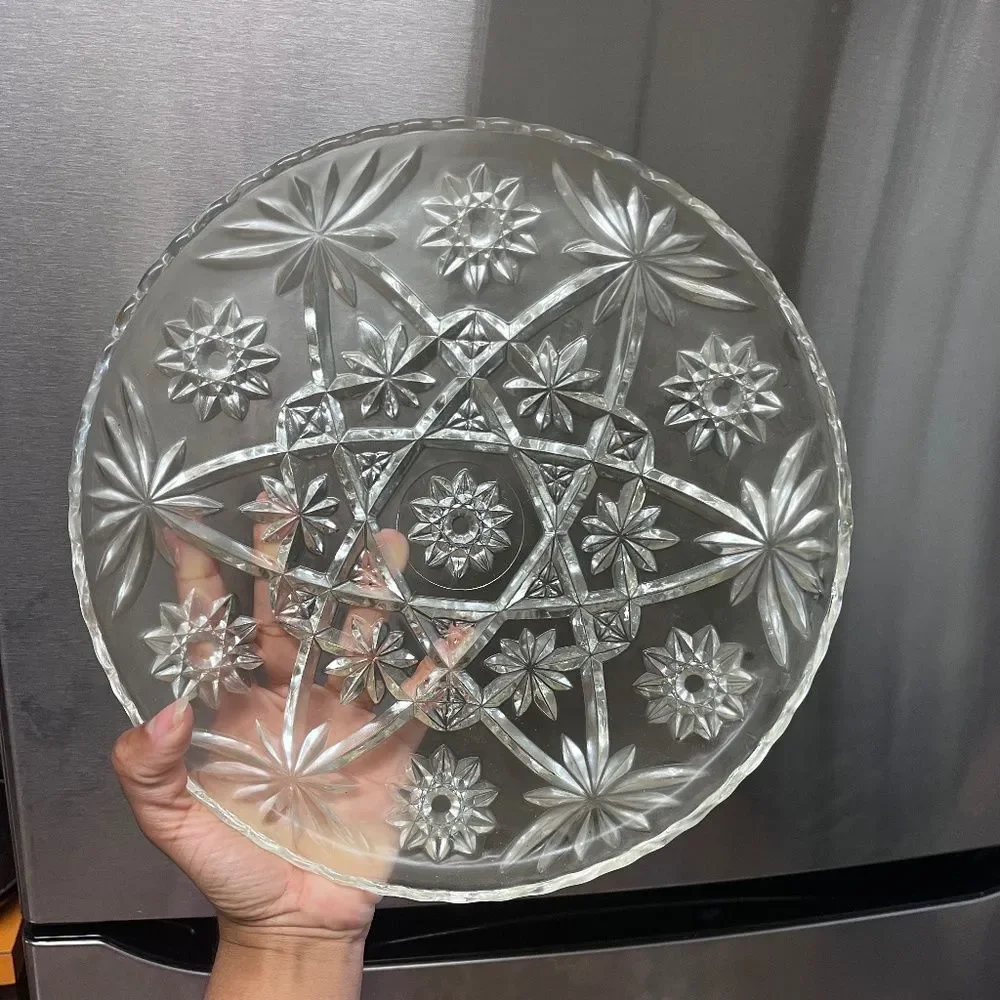 Vintage Anchor Hocking Star of David Clear Crystal 2 Serving Bowl Tray Plate